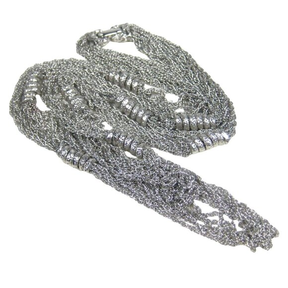 Multi Strand Necklace Silvertone Chain 23 inch Vintage Sleek Modernist Modern - Picture 2 of 10
